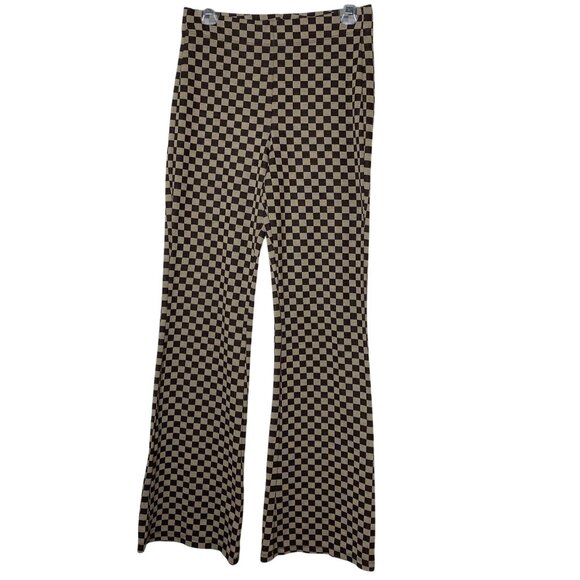 Urban Outfitters Checkerboard Flare Pants M Brown Beige Stretch Retro Y2K Indie